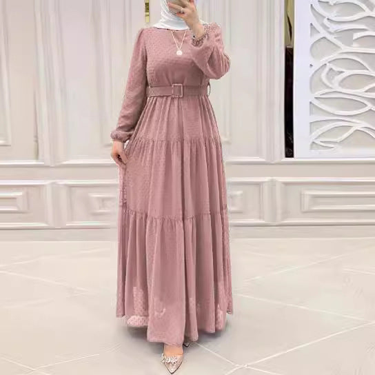 Women's Pure Color Elegant Robe With Belt Dress
