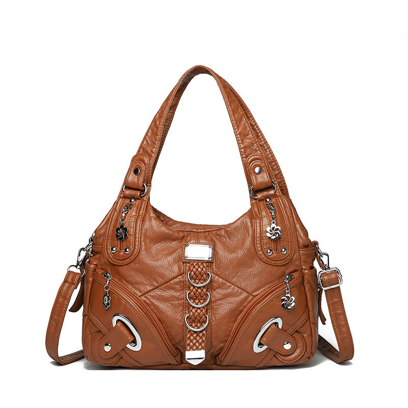 Women's Large Capacity Washed Leather Handbag