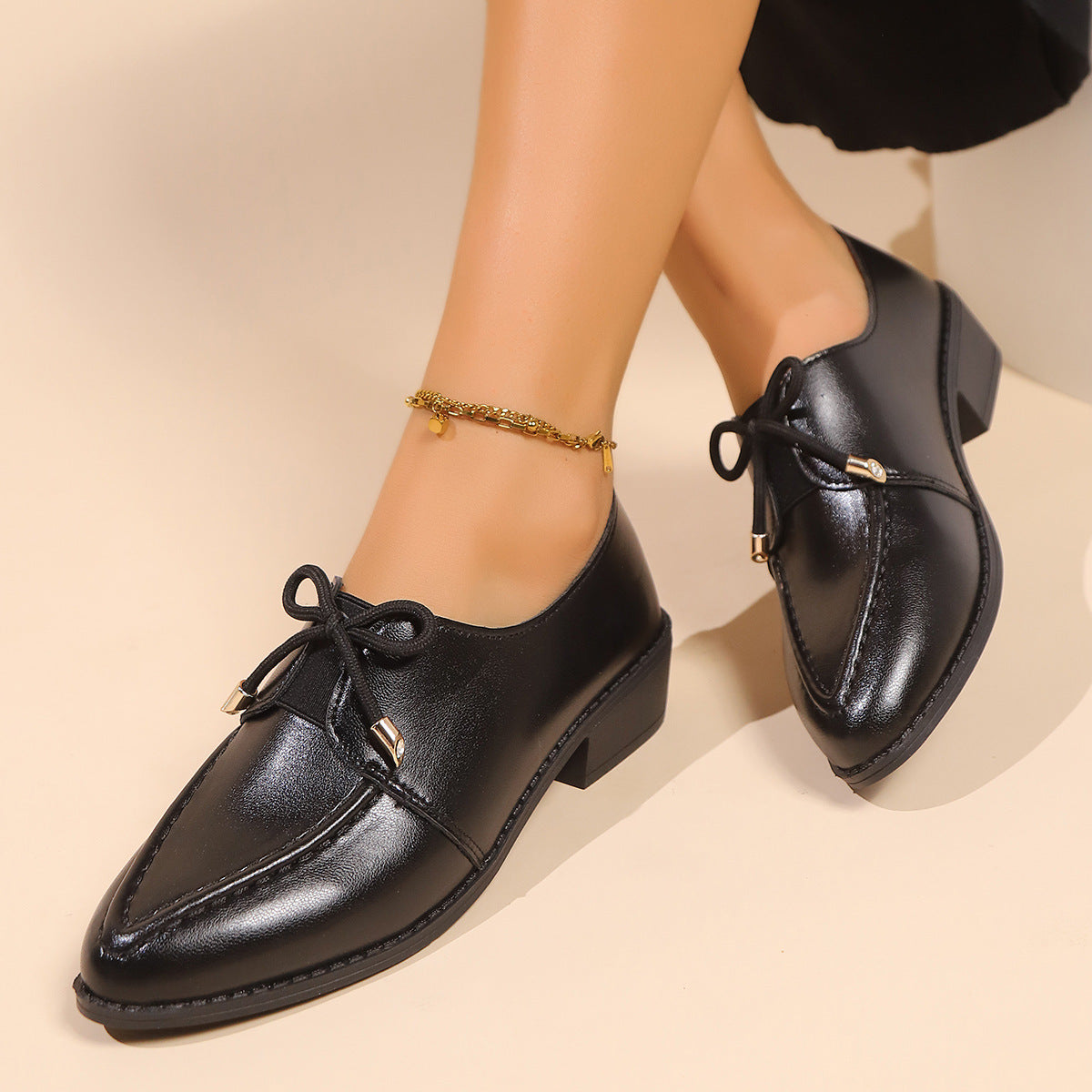Women's British-style Simple Leather Shoes With Bow