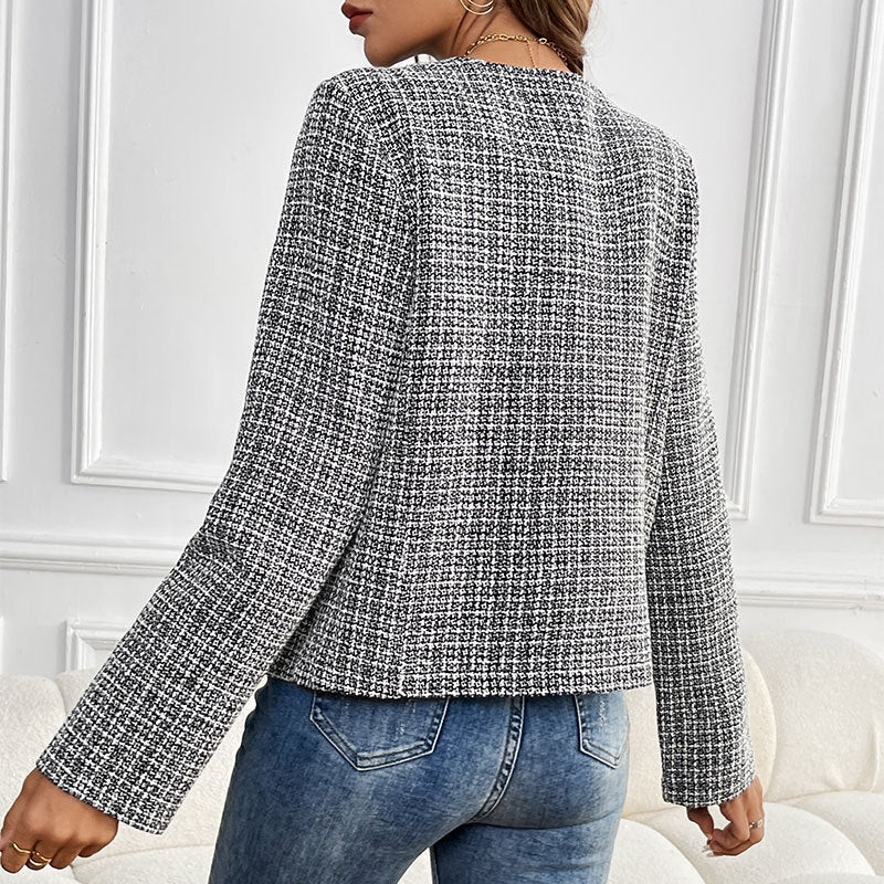 Loose Metal Button Single-breasted Plaid Coat For Women