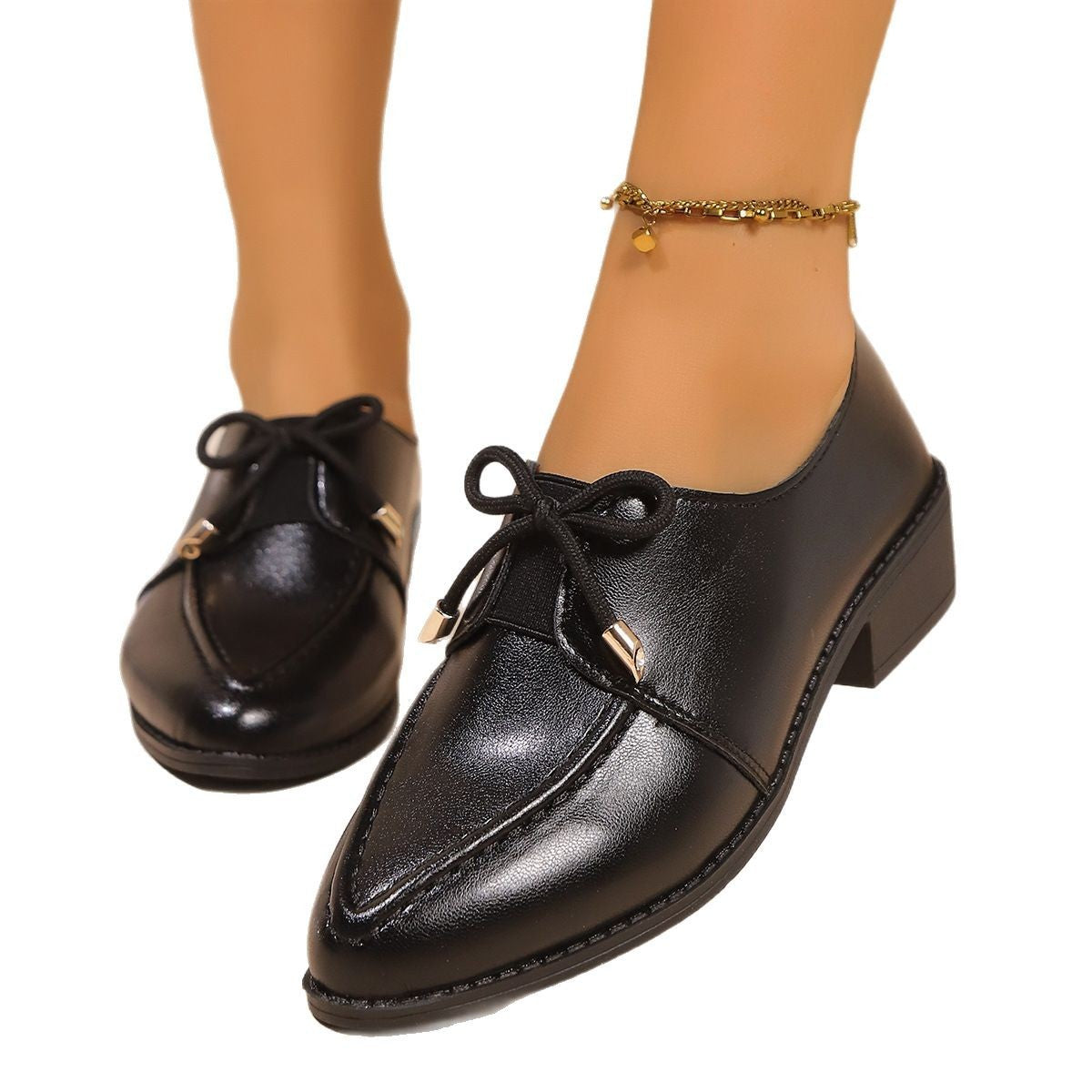 Women's British-style Simple Leather Shoes With Bow