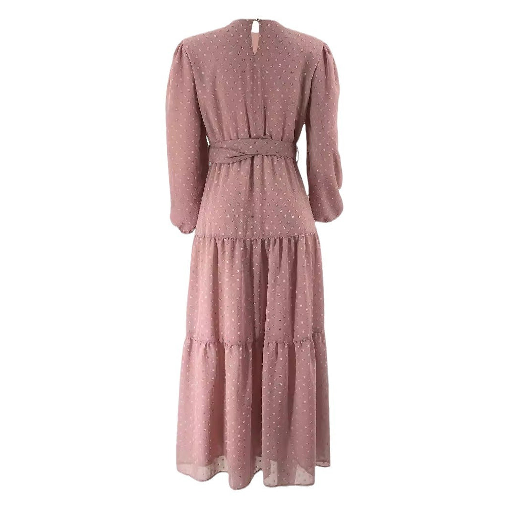 Women's Pure Color Elegant Robe With Belt Dress