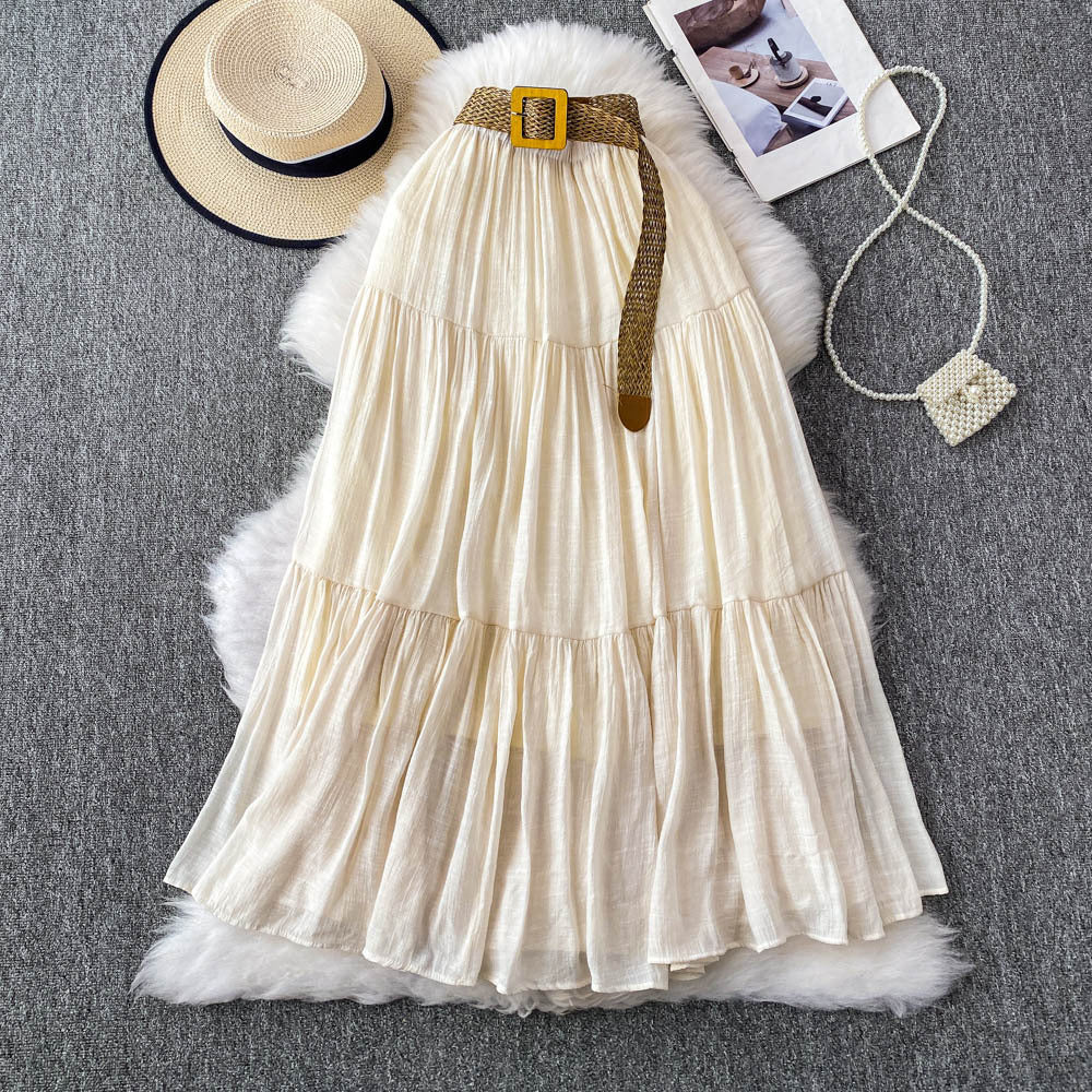 Mid-length Casual High Waist Slimming Large Hem Puffy Cake Dress