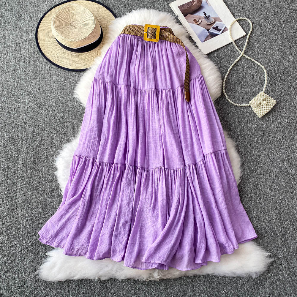 Mid-length Casual High Waist Slimming Large Hem Puffy Cake Dress