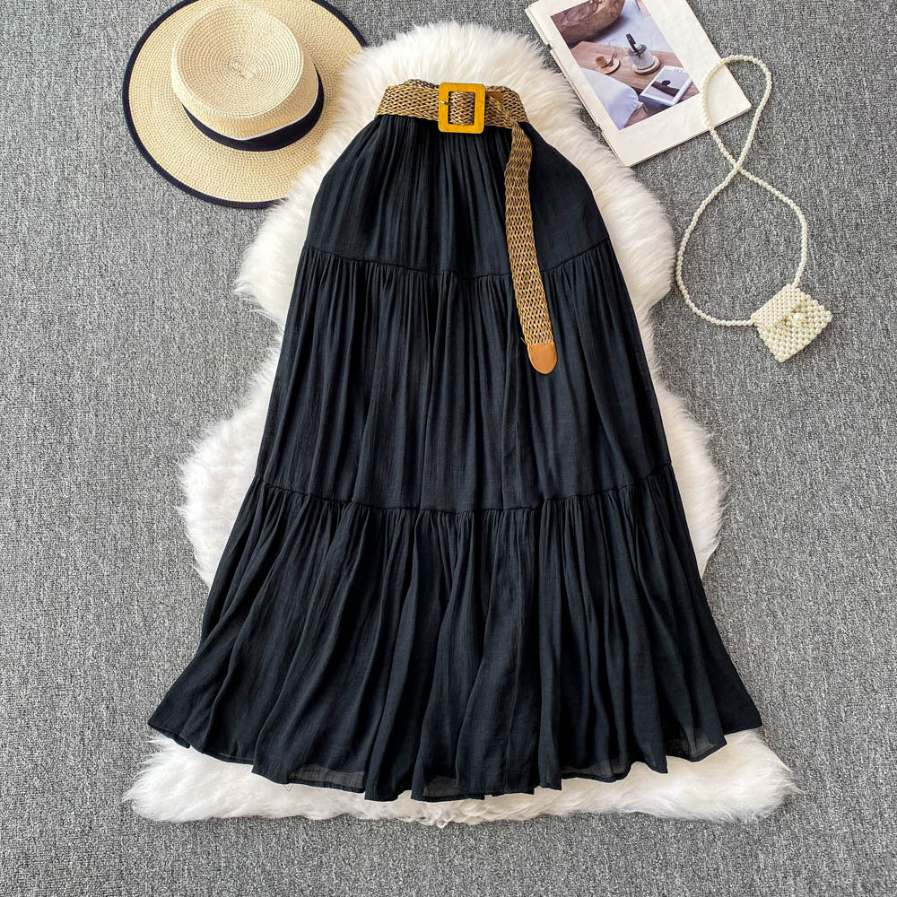 Mid-length Casual High Waist Slimming Large Hem Puffy Cake Dress