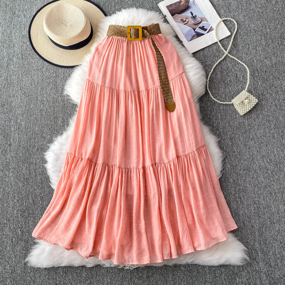 Mid-length Casual High Waist Slimming Large Hem Puffy Cake Dress