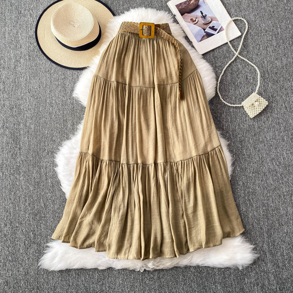 Mid-length Casual High Waist Slimming Large Hem Puffy Cake Dress