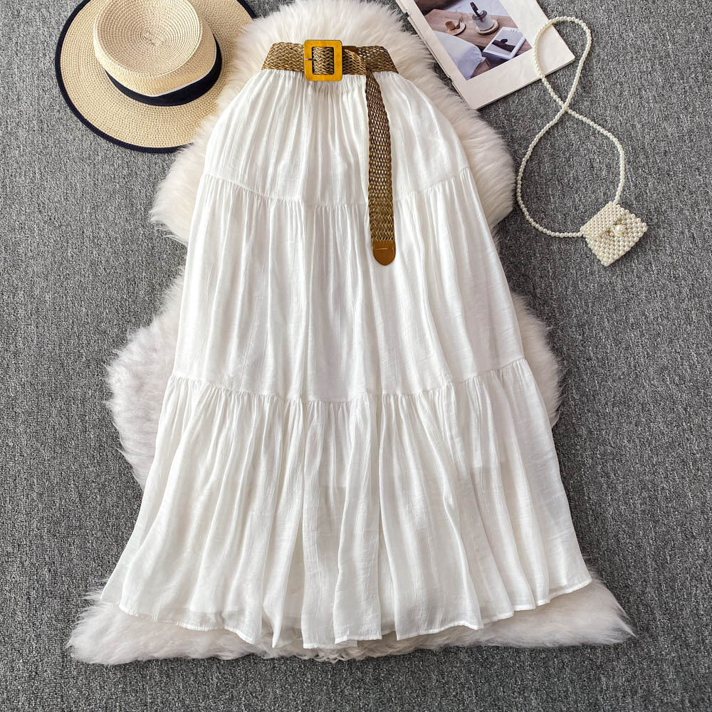 Mid-length Casual High Waist Slimming Large Hem Puffy Cake Dress