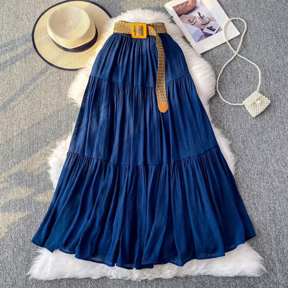 Mid-length Casual High Waist Slimming Large Hem Puffy Cake Dress