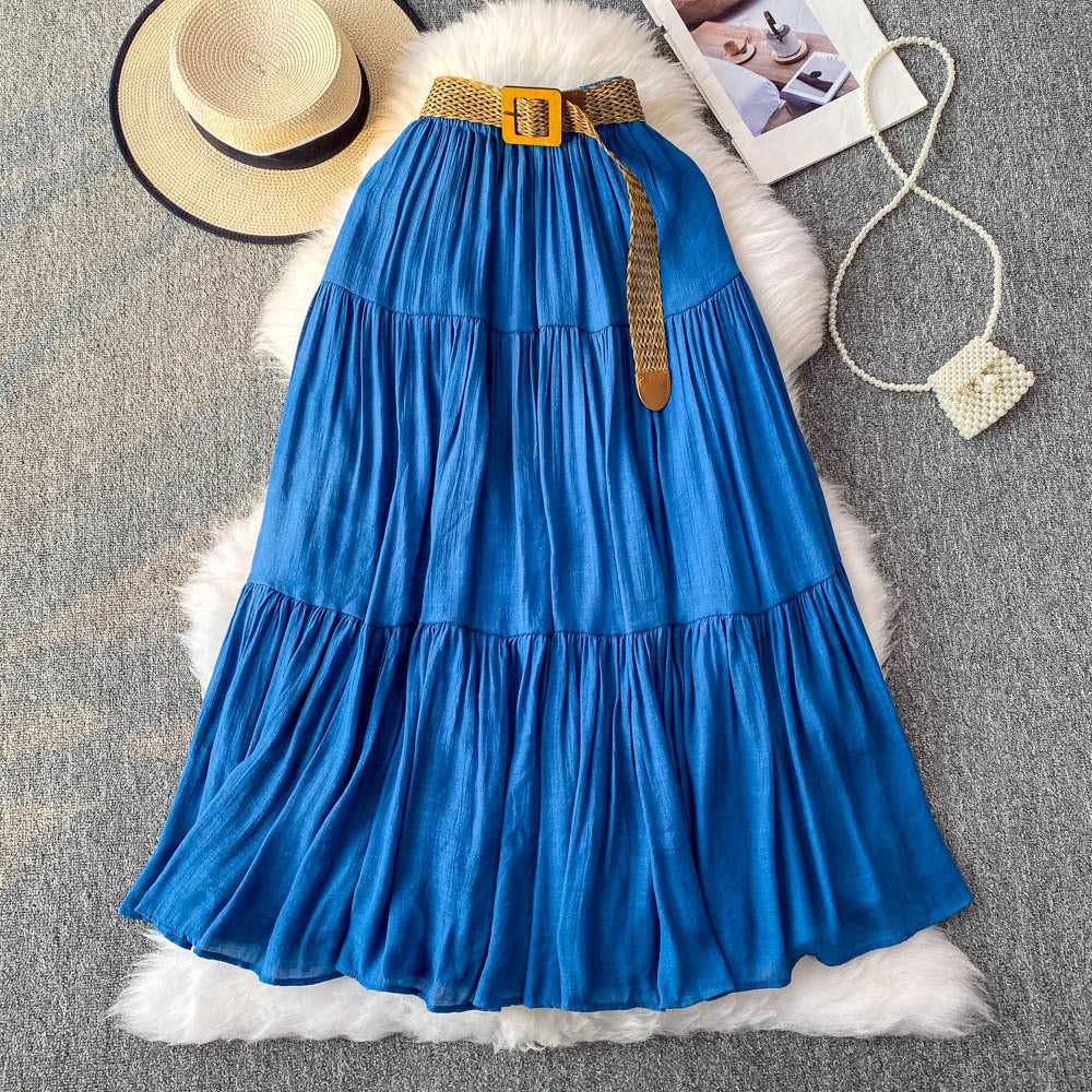 Mid-length Casual High Waist Slimming Large Hem Puffy Cake Dress