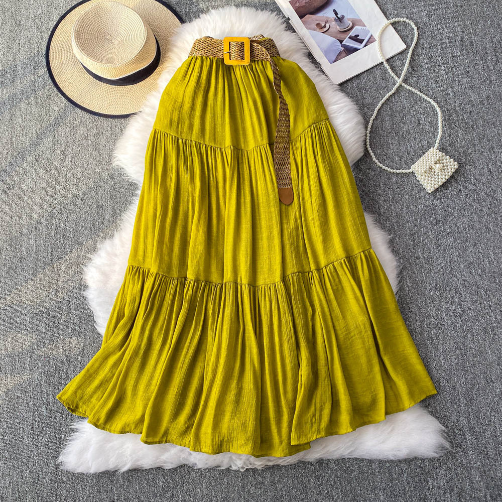 Mid-length Casual High Waist Slimming Large Hem Puffy Cake Dress